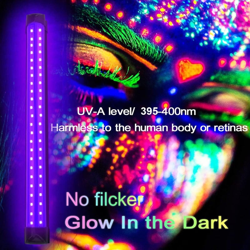 BOSITE 4 Pack 10W 48 LED Black Light Bars 1Ft 395-400nm UV Blacklight Tube with 5.9Ft Cord+Plug+Switch Linkable Black Light Fixtures for Bedroom Fluorescent Poster Body Paint Halloween Glow Party - Image 3